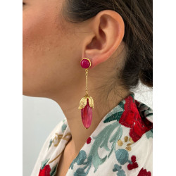 Pendiente bellota fucsia