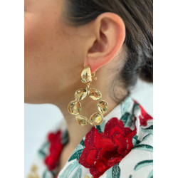 Pendiente dorado gota y petalos