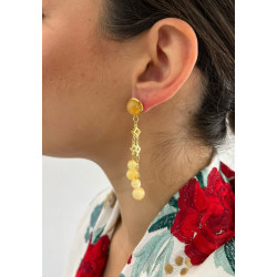 Pendiente cadena bolita beige
