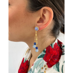 Pendiente cadena bolita azul