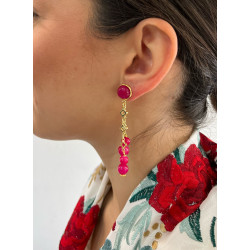 Pendiente cadena bolita fucsia