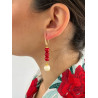 Pendiente hueso y rojo