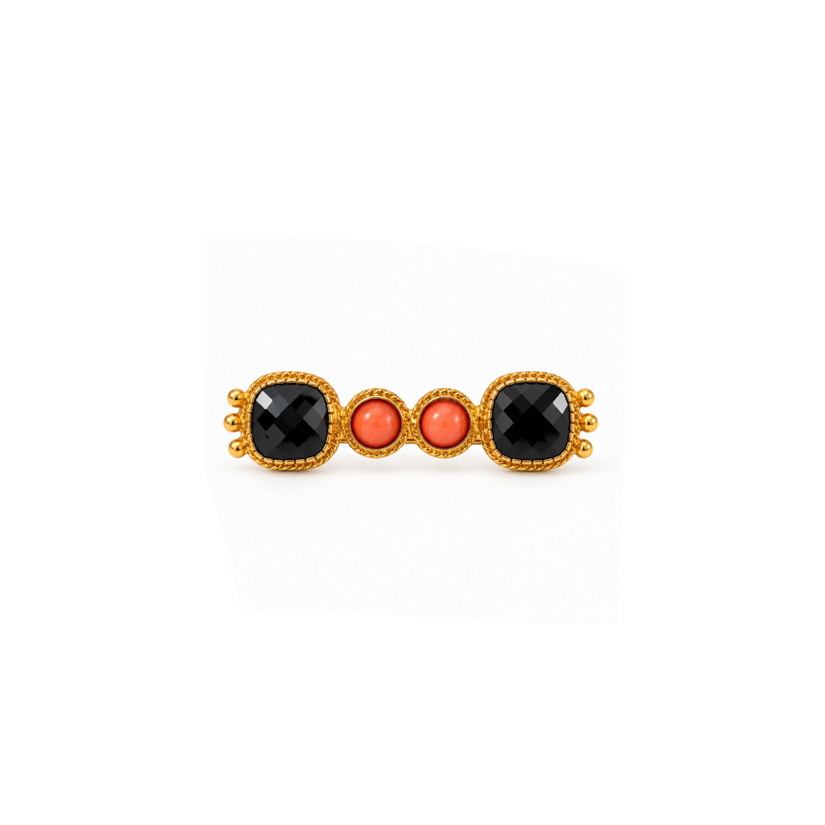 Broche Ginebra Facetado Negro y Coral
