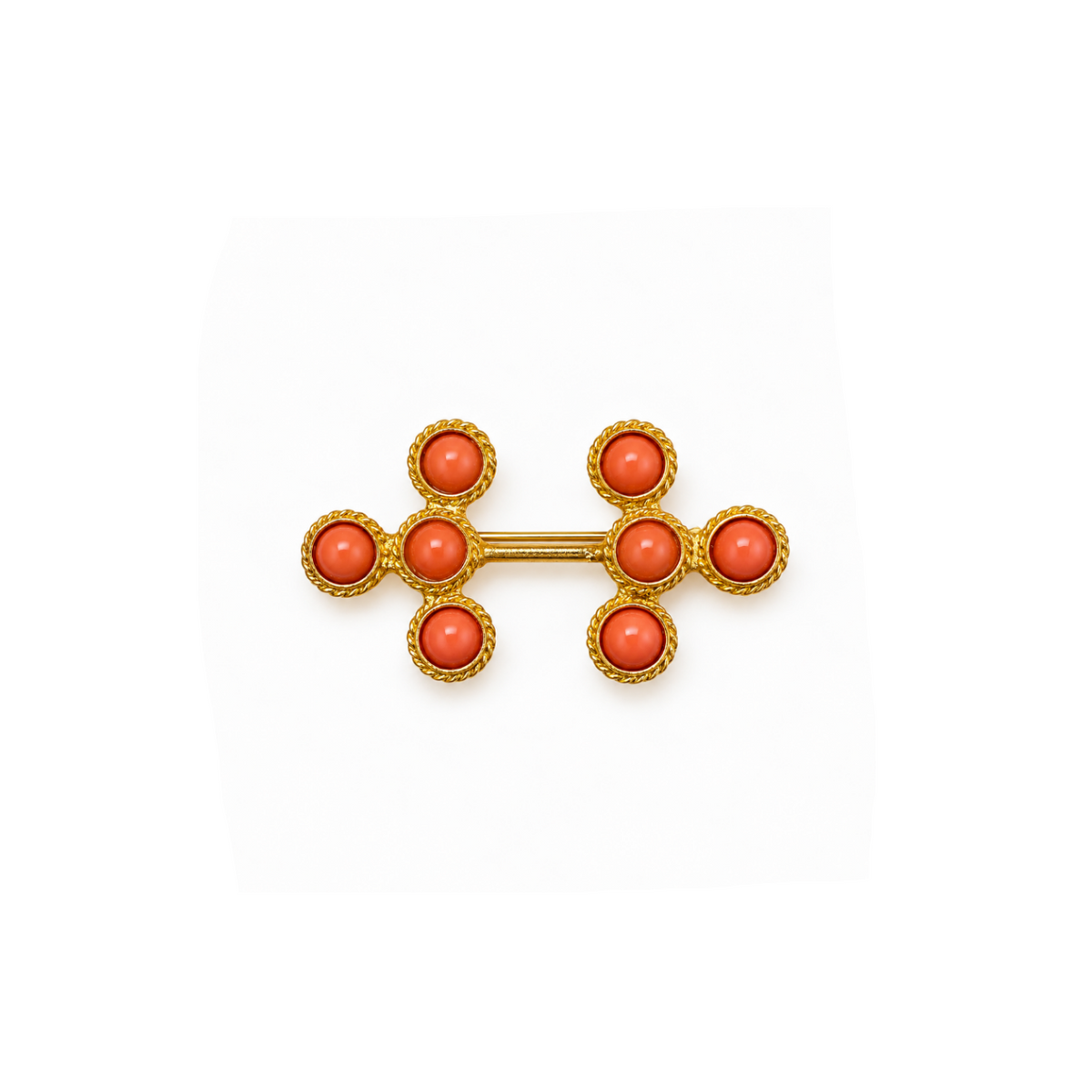 Broche Cruz Coral y Dorado