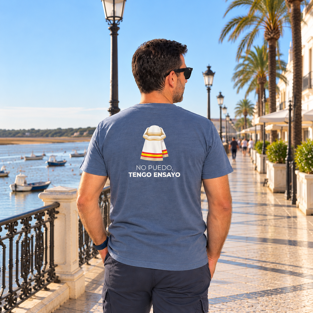 Camiseta cofrade No puedo, tengo ensayo azul