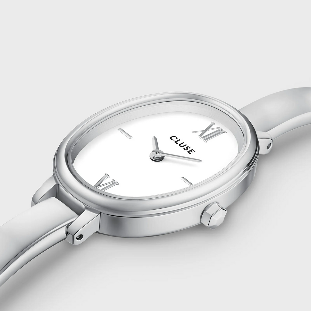 L'Ovale Watch Steel, White, Silver Colour