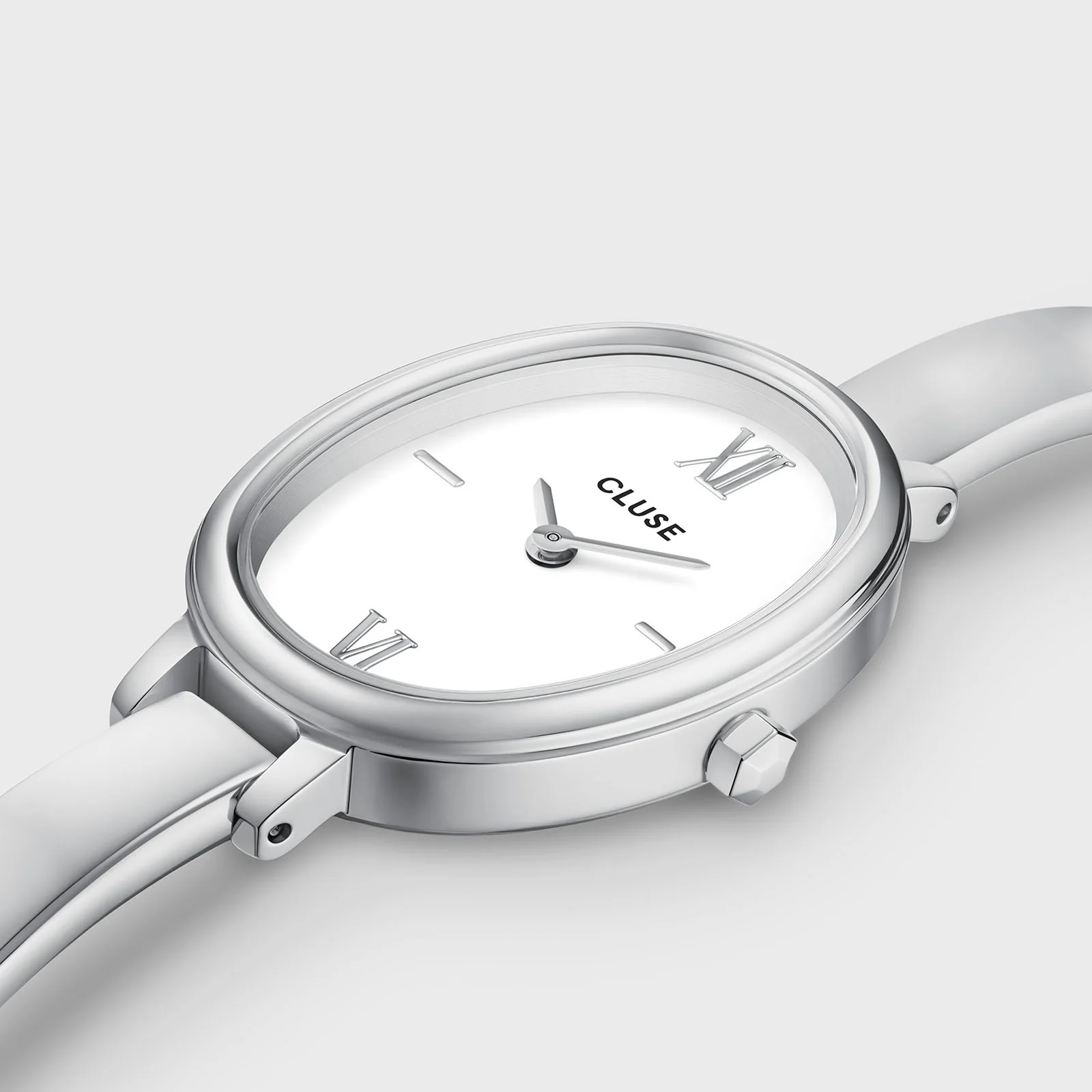 L'Ovale Watch Steel, White, Silver Colour