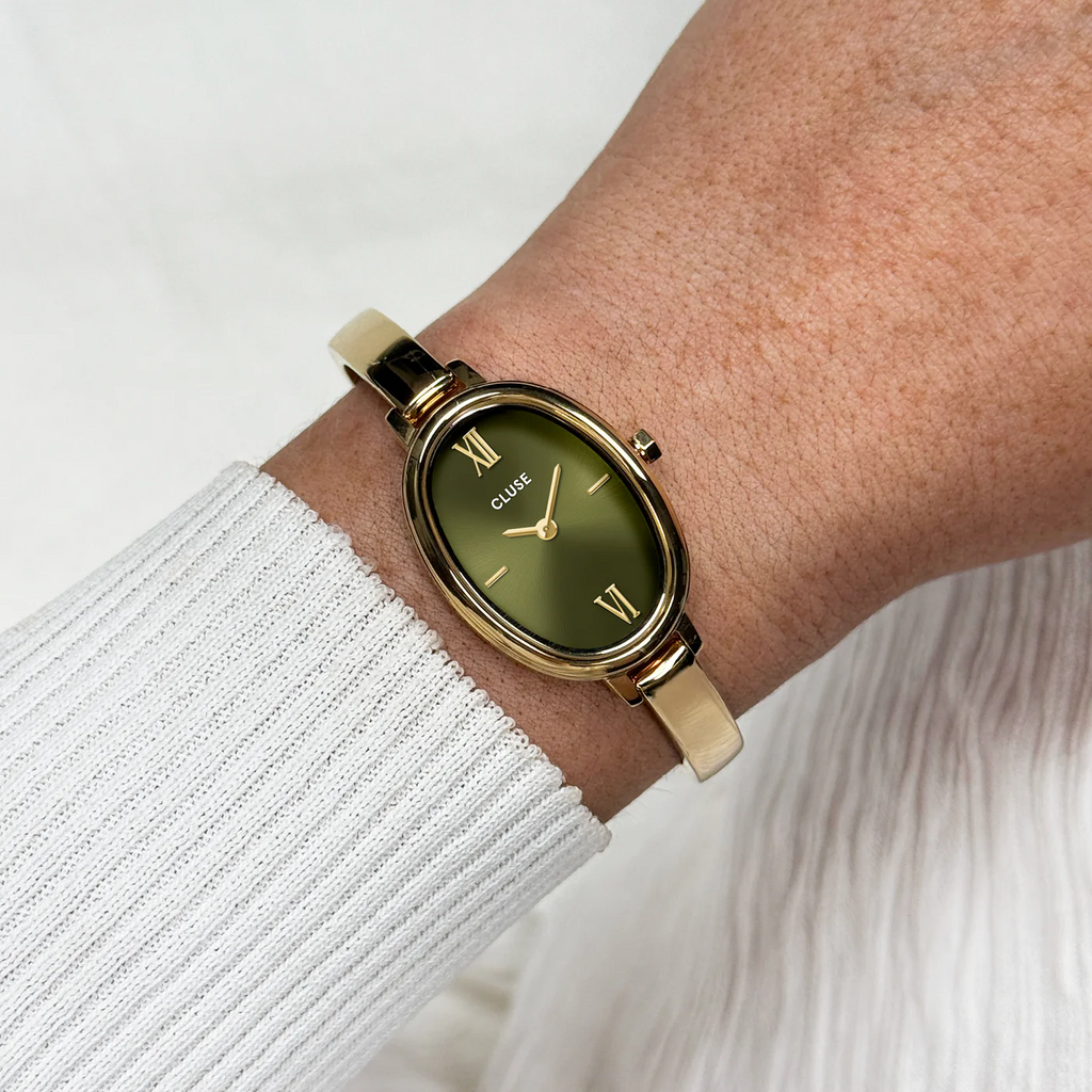 L'Ovale Watch Steel, Olive, Gold Colour