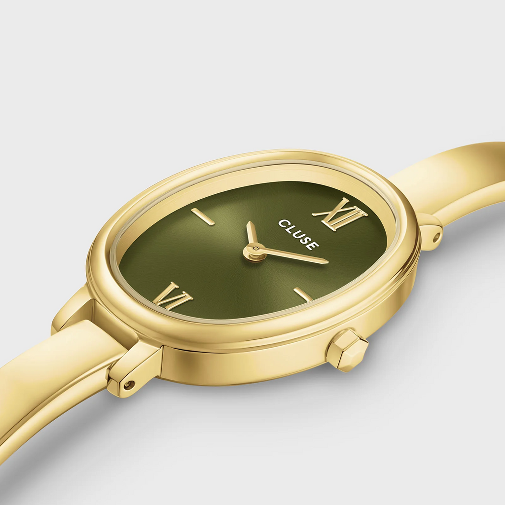 L'Ovale Watch Steel, Olive, Gold Colour