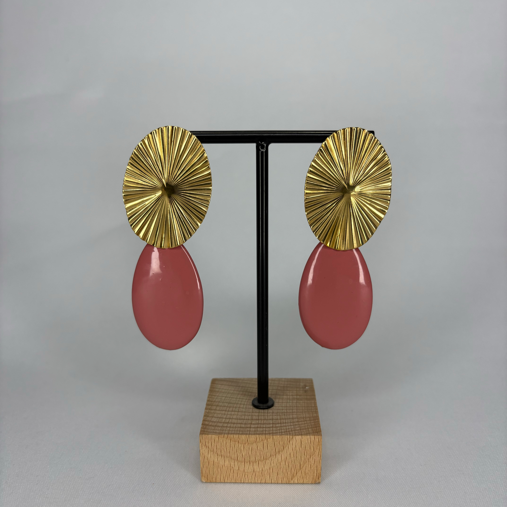 Pendientes Ovalo dorado y lagrima color