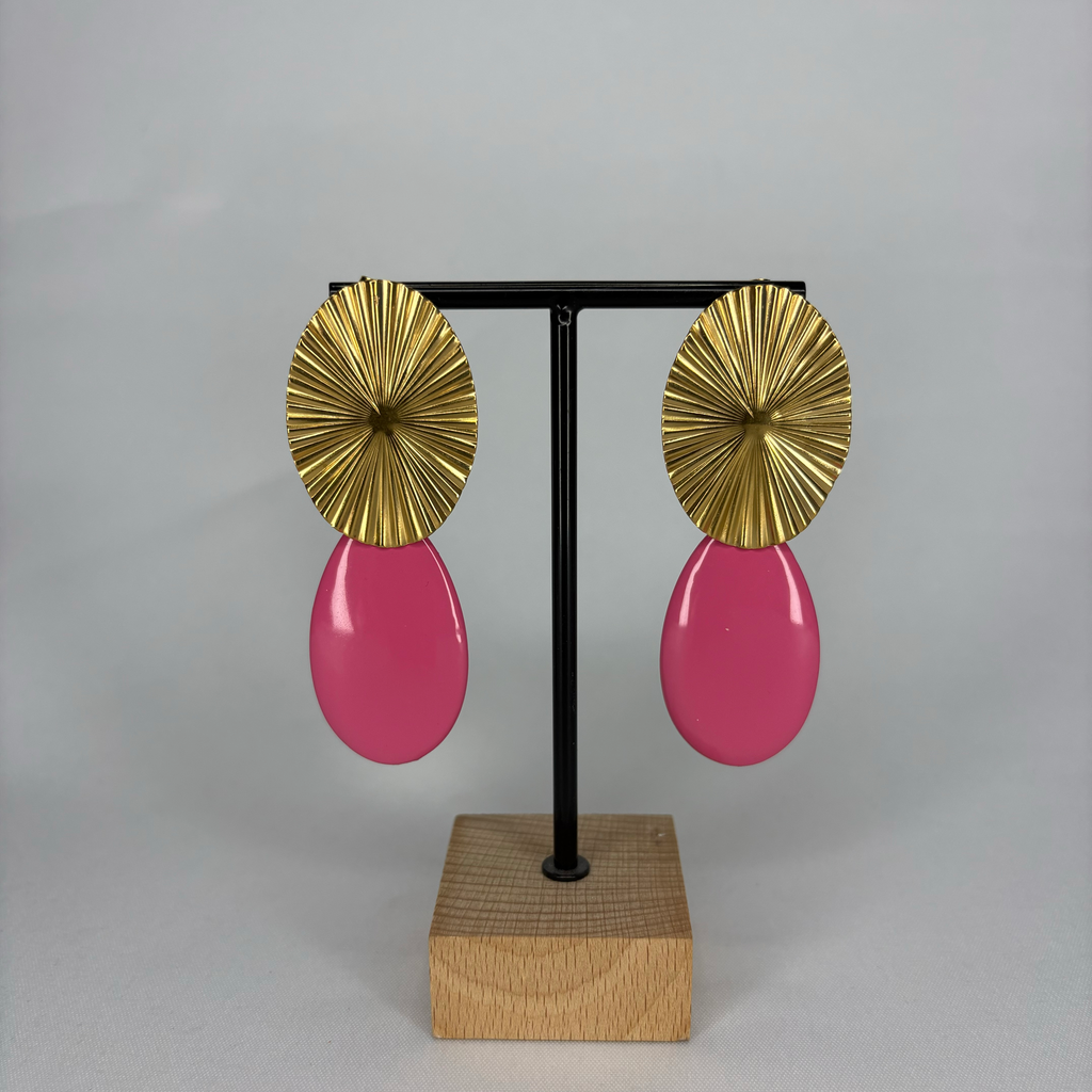 Pendientes Ovalo dorado y lagrima color