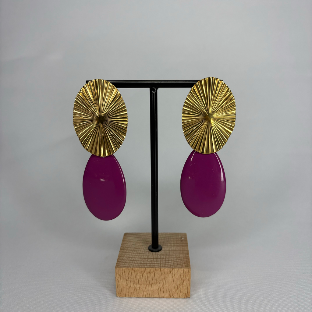 Pendientes Ovalo dorado y lagrima color