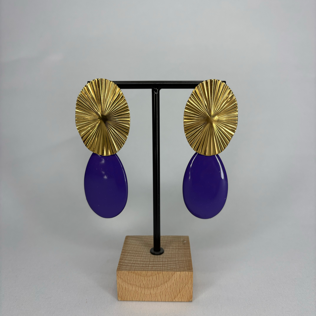 Pendientes Ovalo dorado y lagrima color