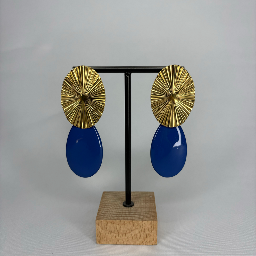 Pendientes Ovalo dorado y lagrima color