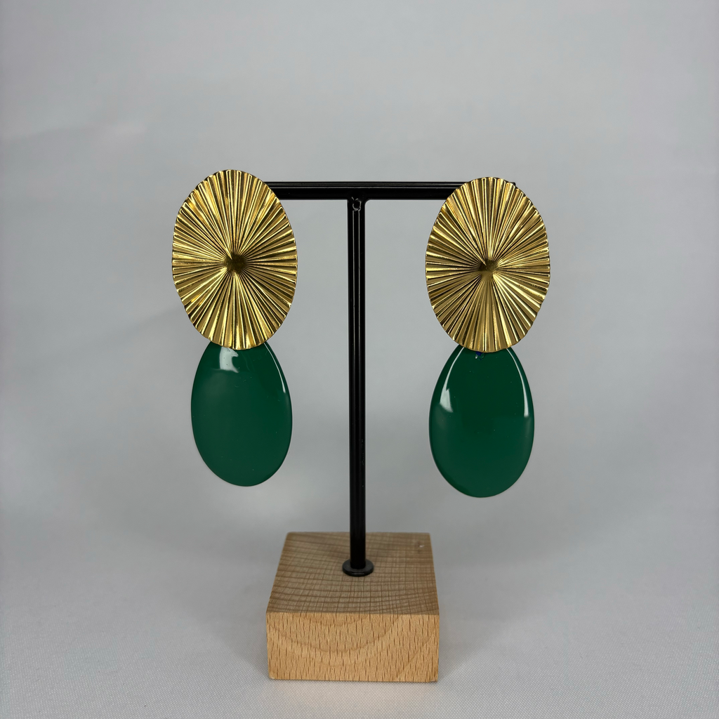 Pendientes Ovalo dorado y lagrima color