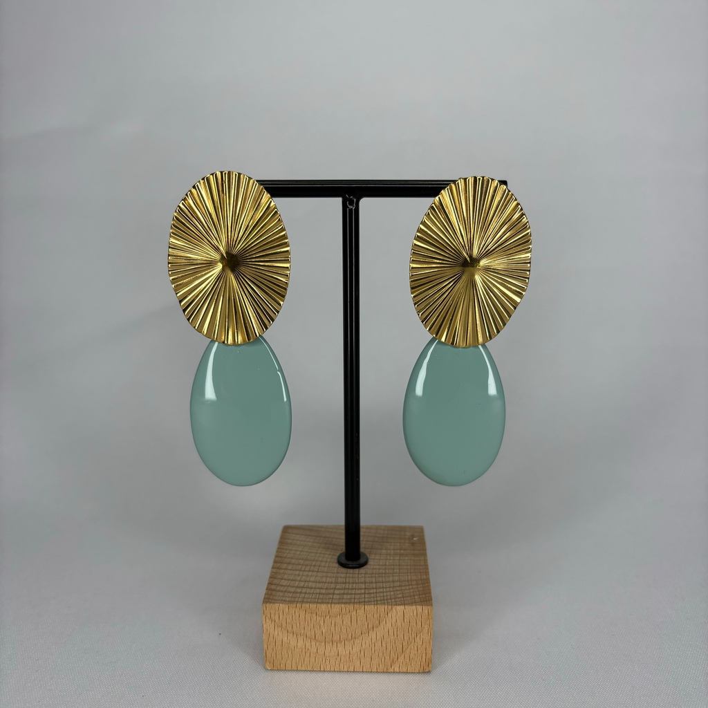 Pendientes Ovalo dorado y lagrima color