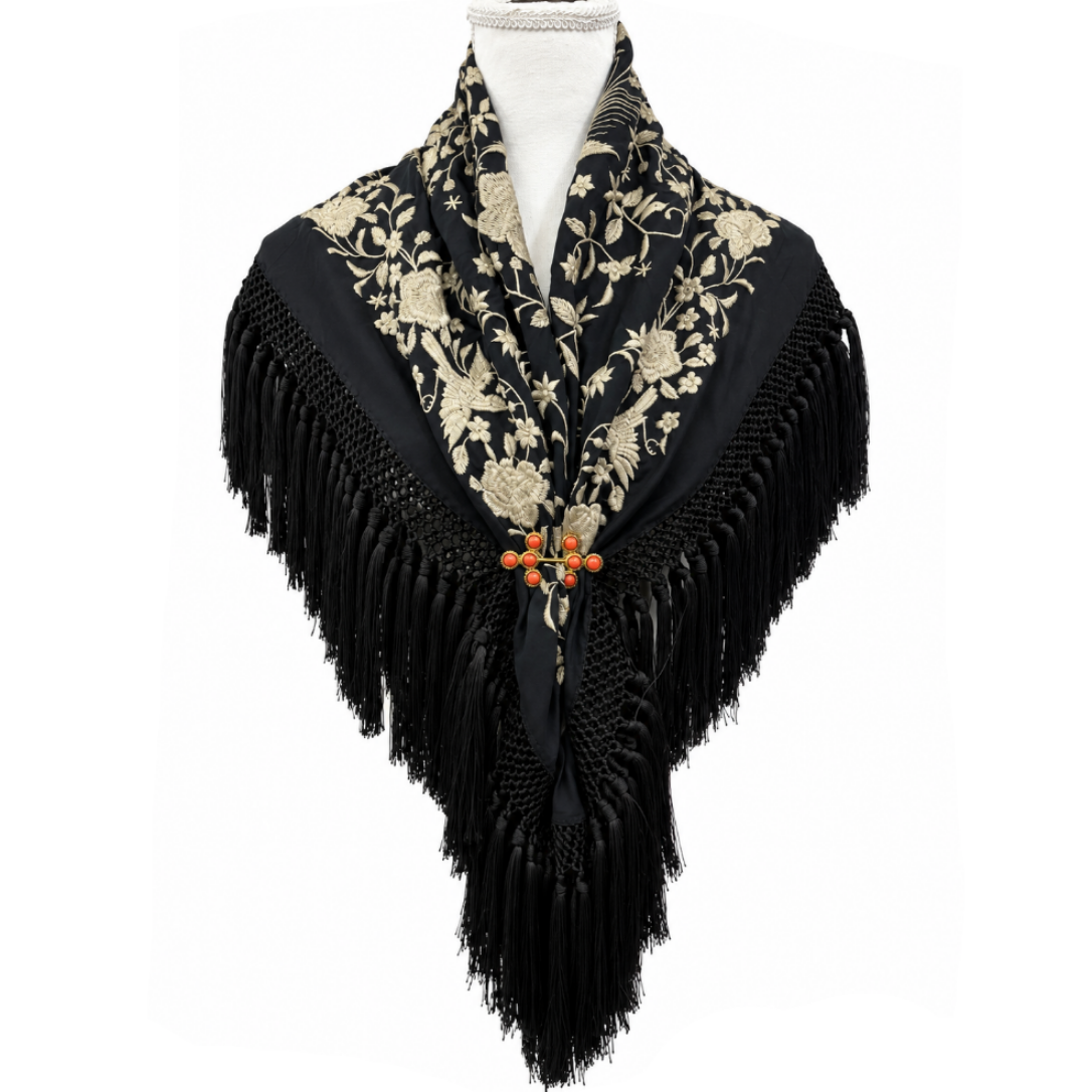 Mantoncillo de Flamenca Nairobi Negro/Beige – Cuadrado