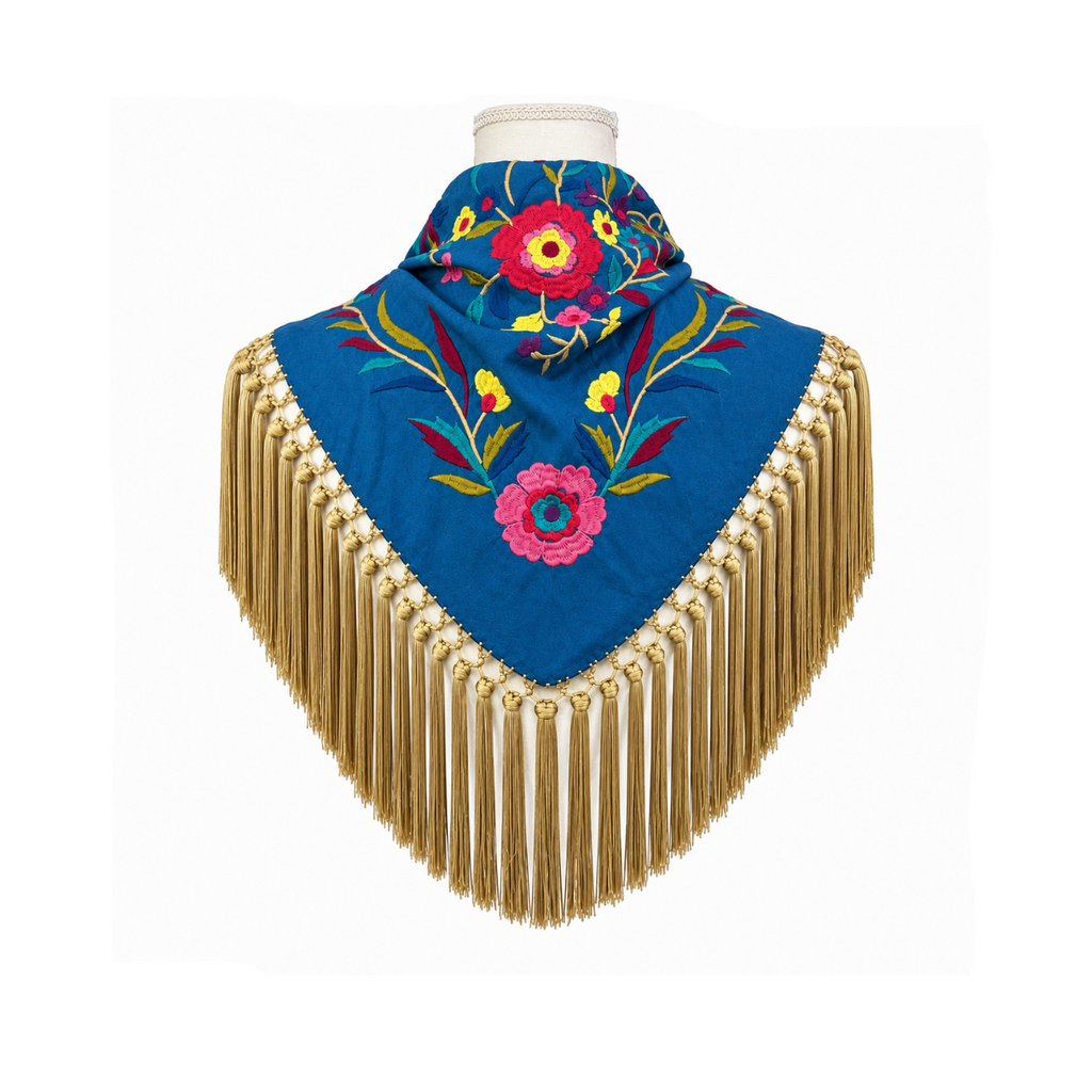 Mantoncillo de Flamenca Florencia Azul Noche/Dorado