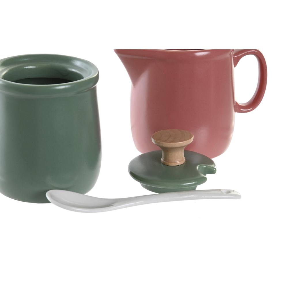 Set azucarero y lechera de Gres Rosa/Verde