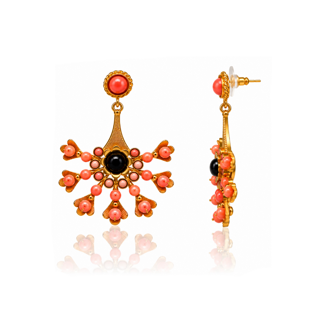 Pendientes Azahar Coral y Dorado