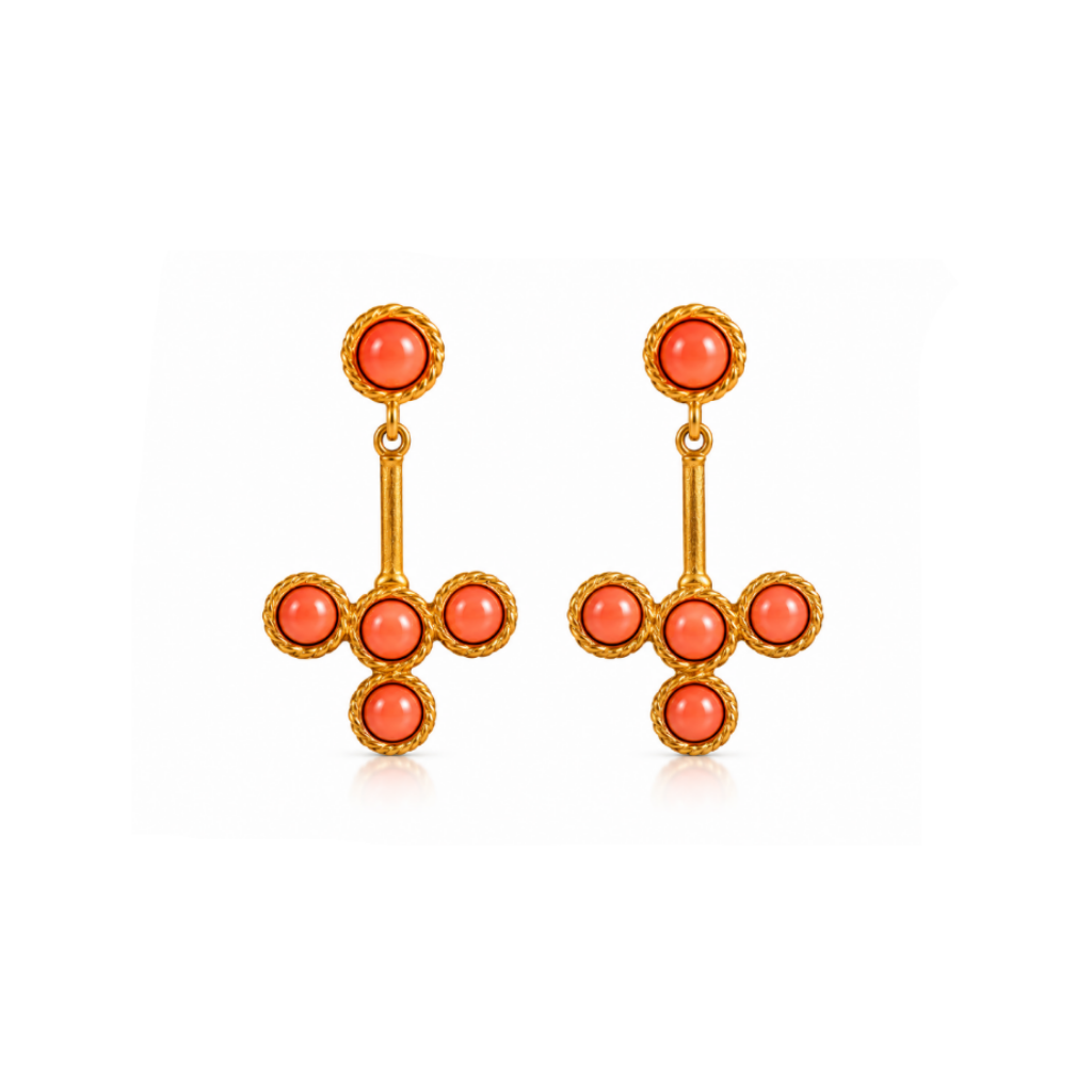Pendientes Cruz Coral y Dorado