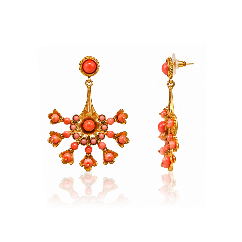 Pendientes Azahar Coral y Dorado
