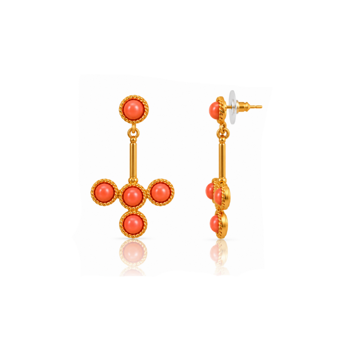 Pendientes Cruz Coral y Dorado
