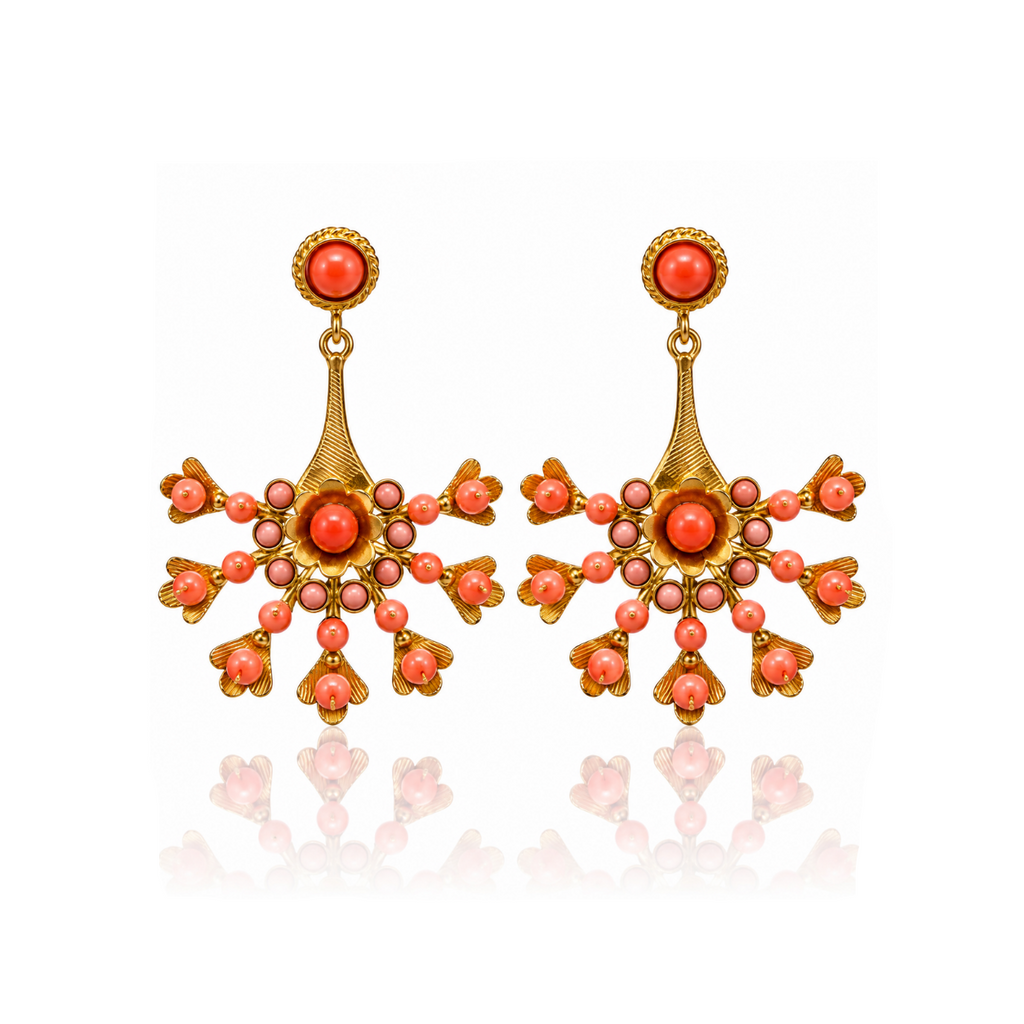 Pendientes Azahar Coral y Dorado