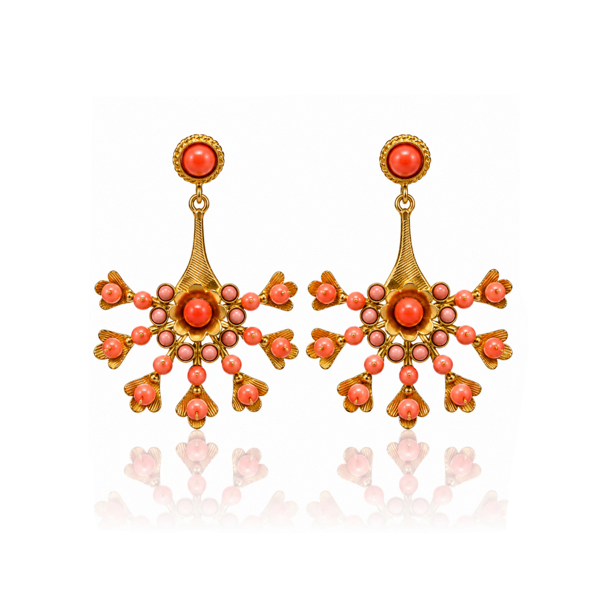 Pendientes Azahar Coral y Dorado