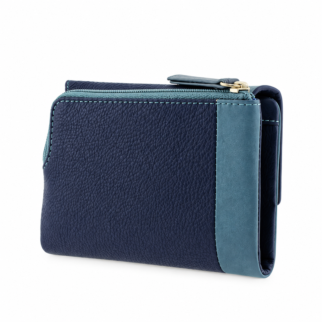 Cartera pequeña de mujer de piel bicolor azul