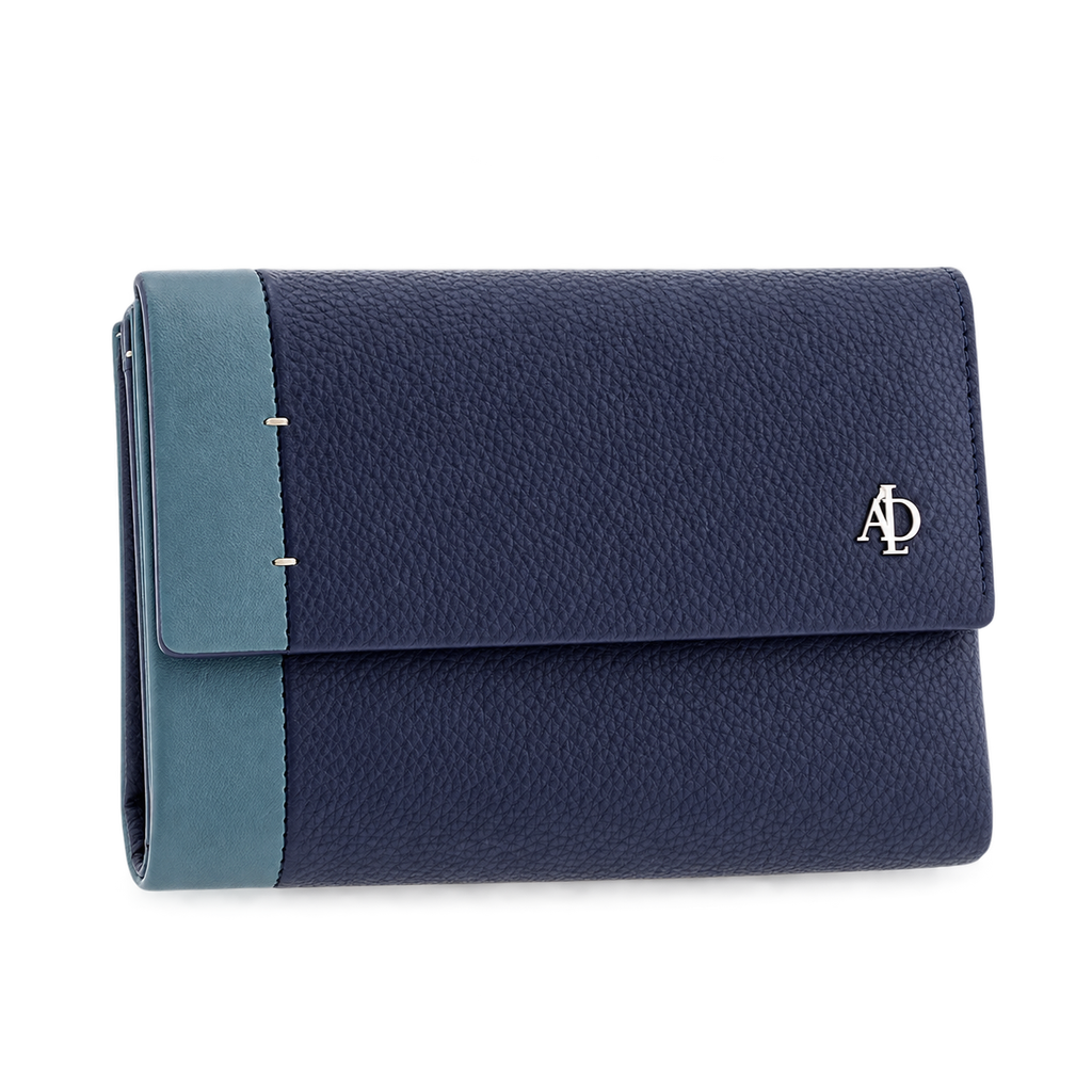 Cartera pequeña de mujer de piel bicolor azul