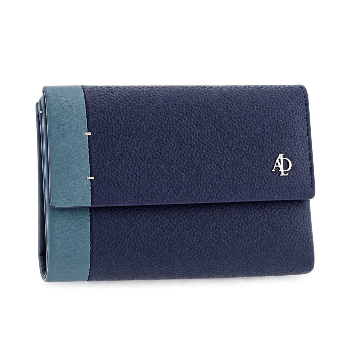 Cartera pequeña de mujer de piel bicolor azul